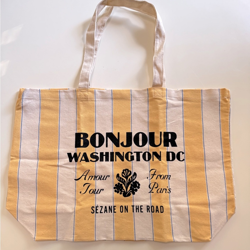 Sezane Washington DC  Tan and White Tote Bag